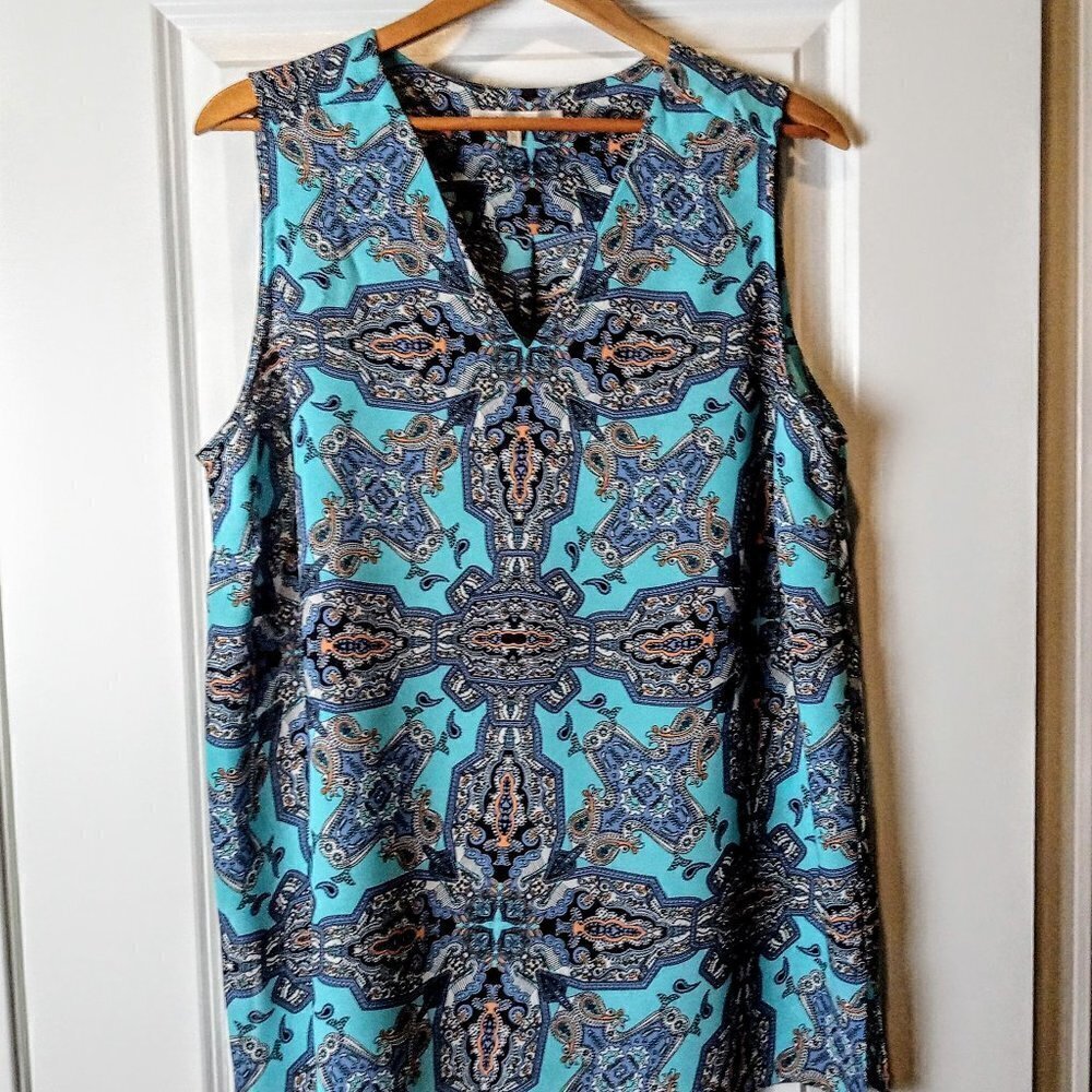 Violet & Claire Turquoise Print Sleeveless Top